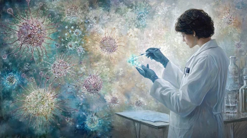 Researcher Examining Virus Sample in Lab
