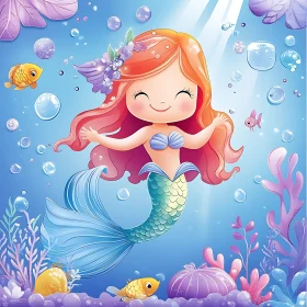 Cartoon Mermaid with Fish