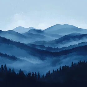 Tranquil Blue Mountain Forest Vista