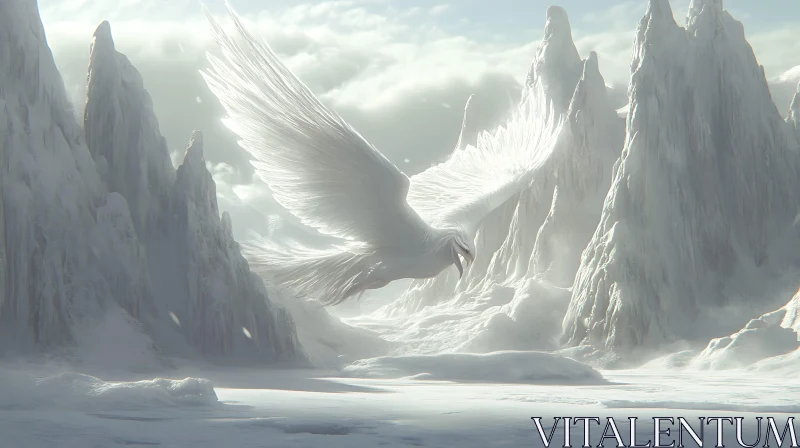 AI ART White Bird Soaring Above Winter Mountains