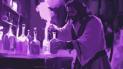 Mystical Alchemist at Work Painting