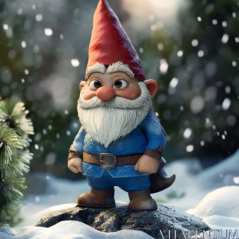 AI ART Enchanting Gnome on Snowy Perch