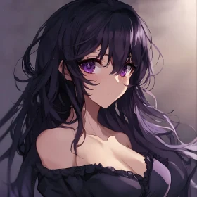 Anime Girl Portrait with Long Dark Hair