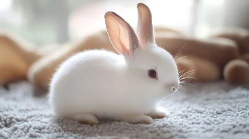 Fluffy White Rabbit on a Textured Surface