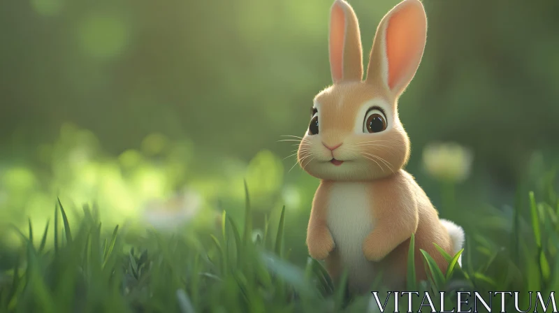 AI ART Cute Rabbit Portrait in Grassy Field