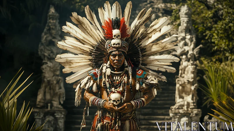 AI ART Indigenous Man in Traditional Feathered Costume