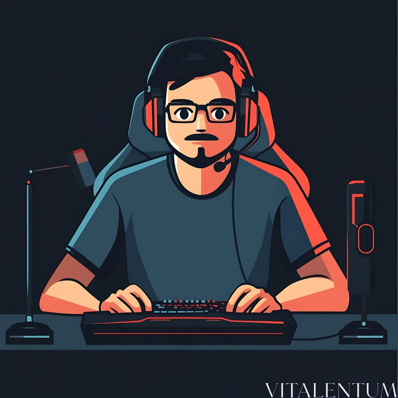 Focused Gamer Cartoon Illustration AI Image