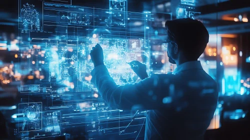 Man Working on Glowing Tech Interface