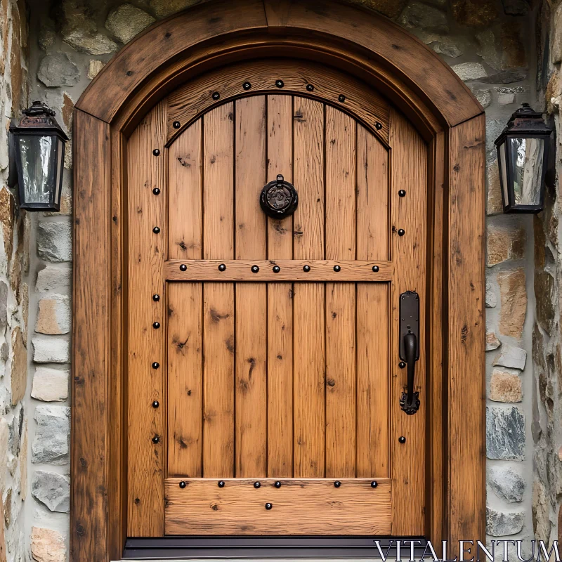 AI ART Vintage Wooden Doorway with Stone Surround