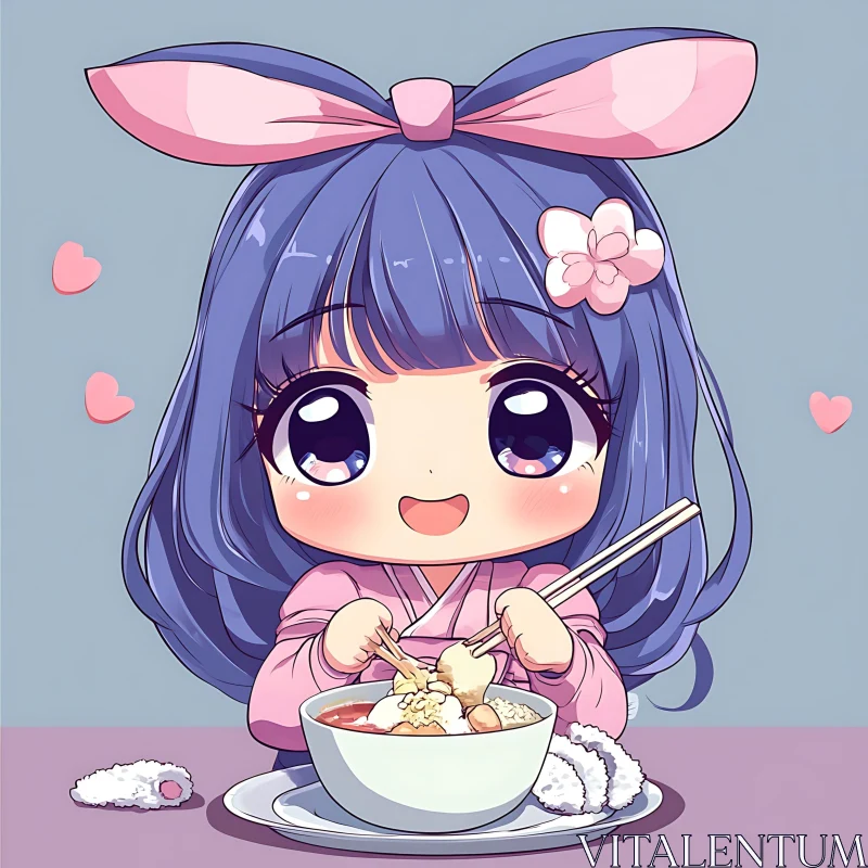 Adorable Anime Girl Enjoying a Meal AI Image