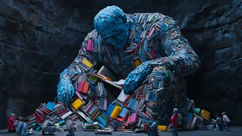 Giant Made of Books Reading Scene