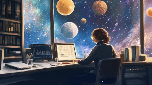 Woman Coding in Space