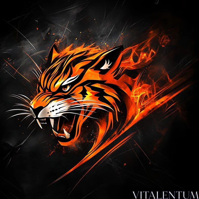 Burning Tiger Portrait Illustration AI Image