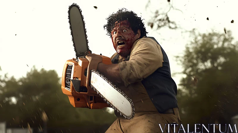 Terrifying Chainsaw Killer Portrait AI Image