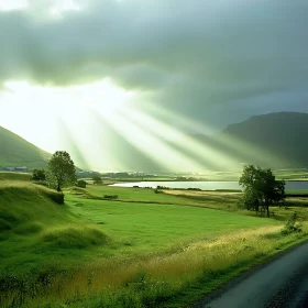 Rays of Light over Green Field