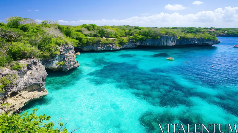 Island Getaway: Turquoise Waters and Green Cliffs AI Image