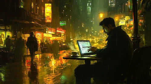 Rainy Night Work Session in City