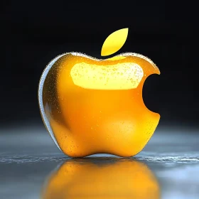 Glossy Orange Apple Symbol with Droplets