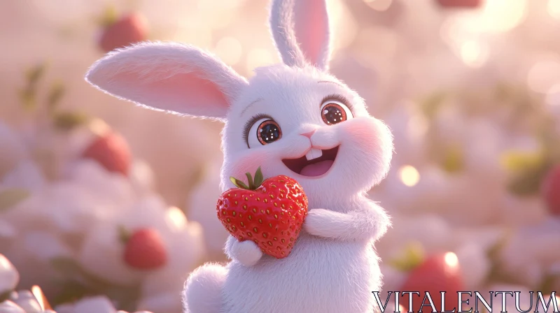 AI ART Charming Rabbit Holding a Strawberry