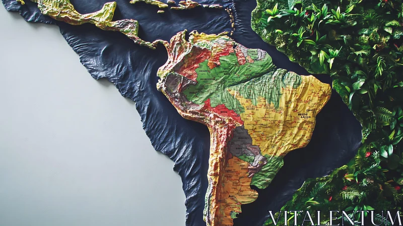 South America Topography Map with Green Wall AI Image