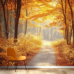 Golden Autumn Path in Serene Forest