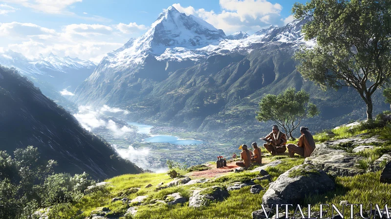 AI ART Tranquil Mountain Landscape with People