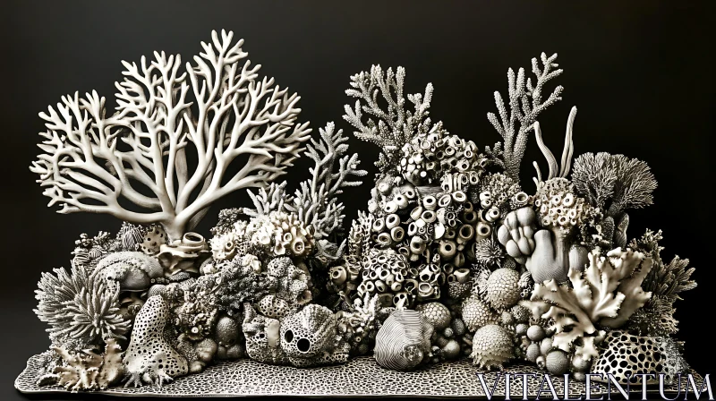 Underwater Still Life: Monochrome Coral Scene AI Image