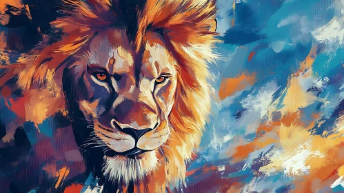 Abstract Lion Painting with Fiery Colors