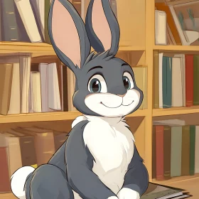 Cartoon Rabbit with Books