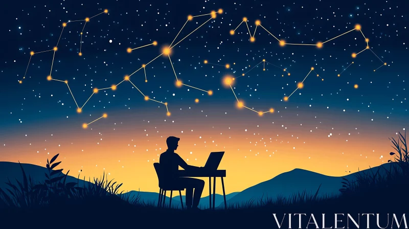 AI ART Silhouette Under the Stars