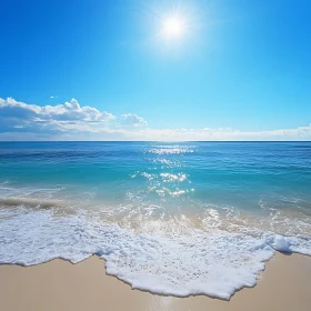 Peaceful Seashore with Waves and Sunny Sky