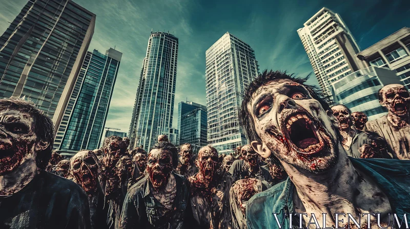 Zombie Horde in Urban Landscape AI Image