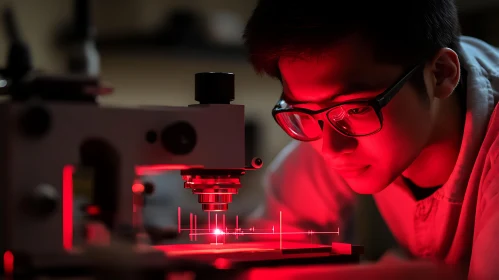 Scientist Examining Sample Under Microscope