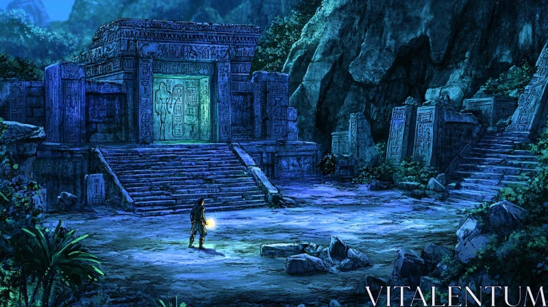 Ancient Ruins Under Moonlight AI Image