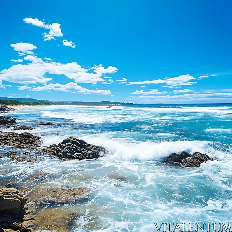 Coastal Scene with Waves and Rocks AI Image