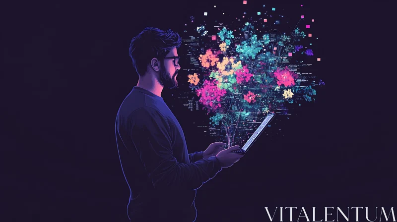 Abstract Digital Blossoms on Tablet AI Image