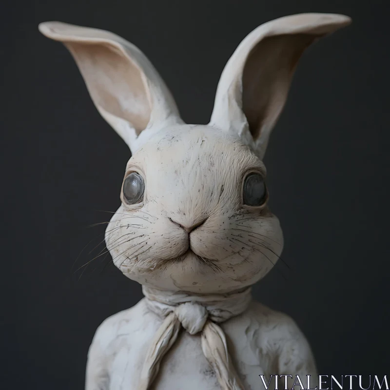 Monochrome Rabbit Sculpture with Scarf AI Image