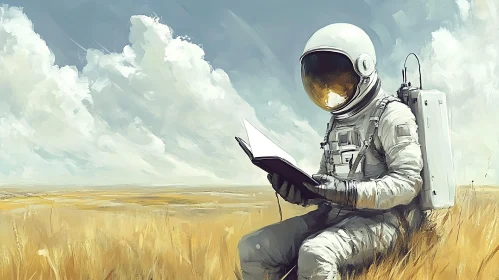 Contemplative Astronaut in Golden Field