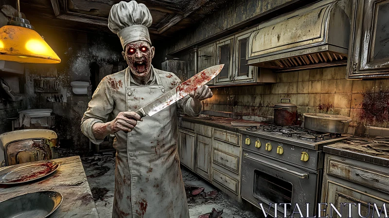 Bloody Zombie Chef in Kitchen AI Image