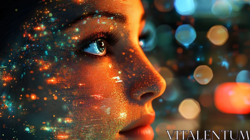 Woman's Face with Digital Lights AI Image