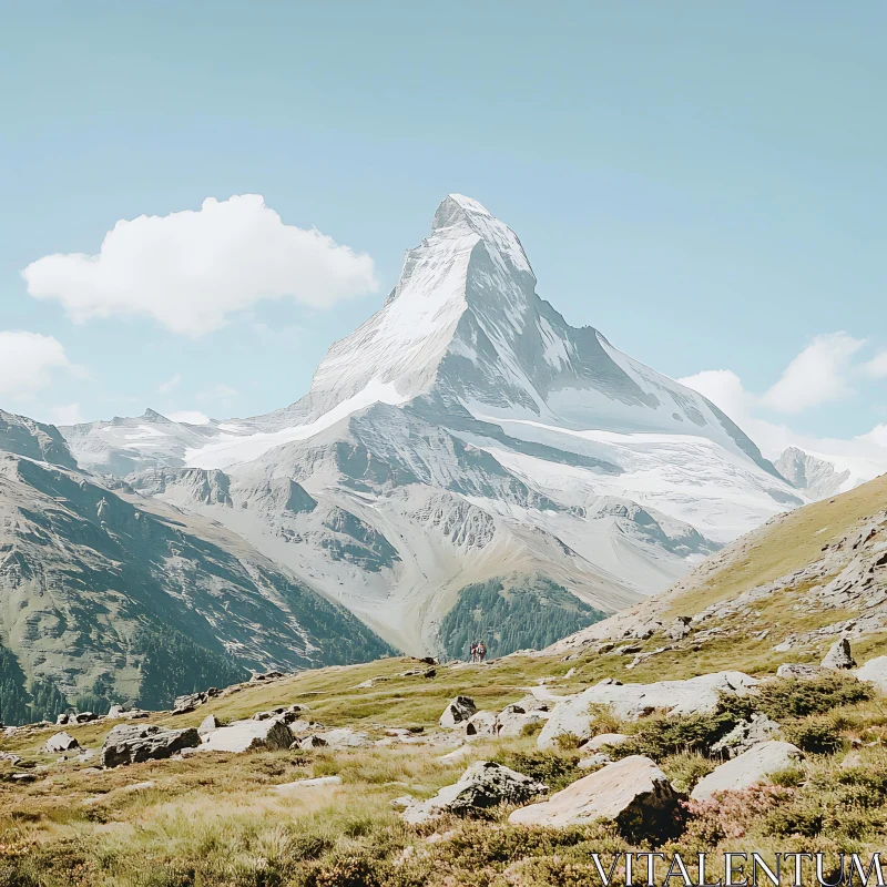 Snow-Capped Mountain Under a Peaceful Sky AI Image