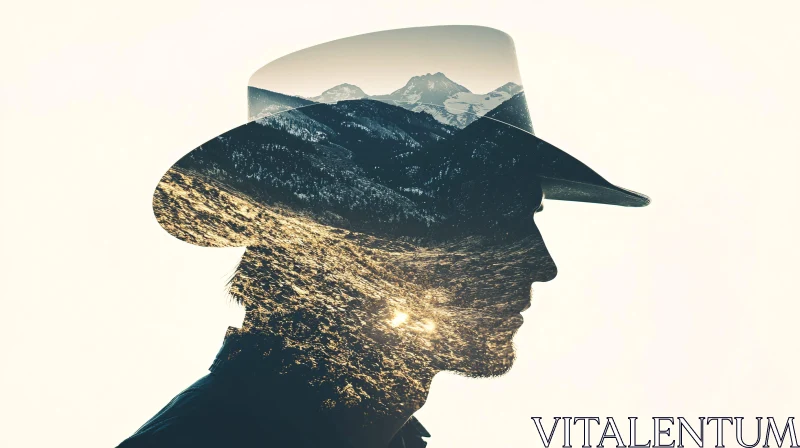 AI ART Mountainous Landscape Silhouette in Hat