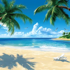 Seascape with Palm Trees and Lounge Chair
