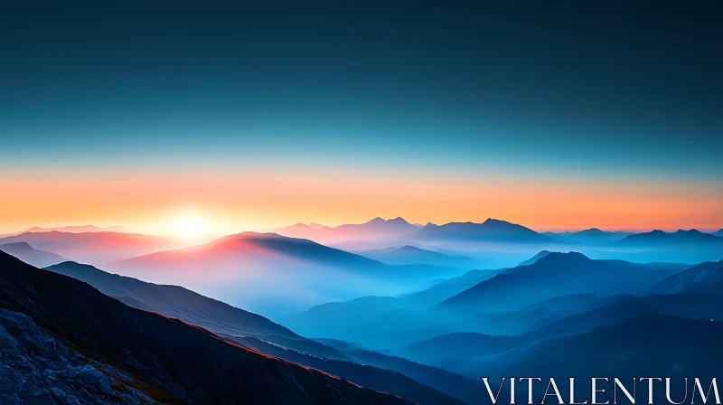 AI ART Serene Mountain Range at Dawn