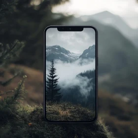 Misty Mountains Displayed on Phone