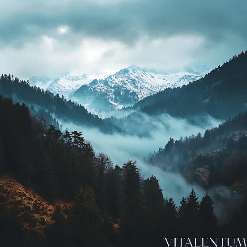 Foggy Mountain View AI Image