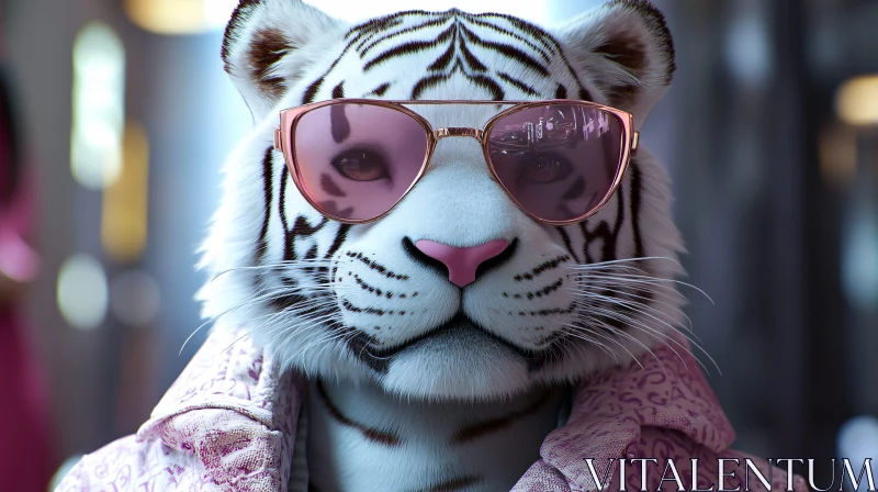 Stylish Tiger in Pink Jacket AI Image