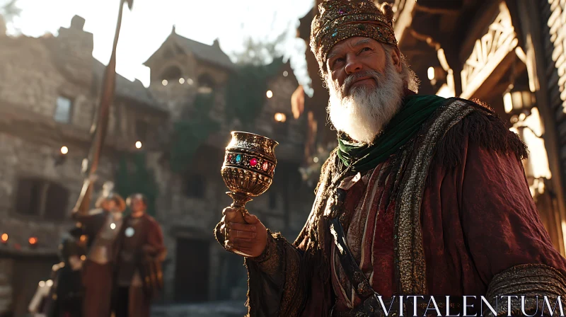 Old Man in Town Holding Cup AI Image