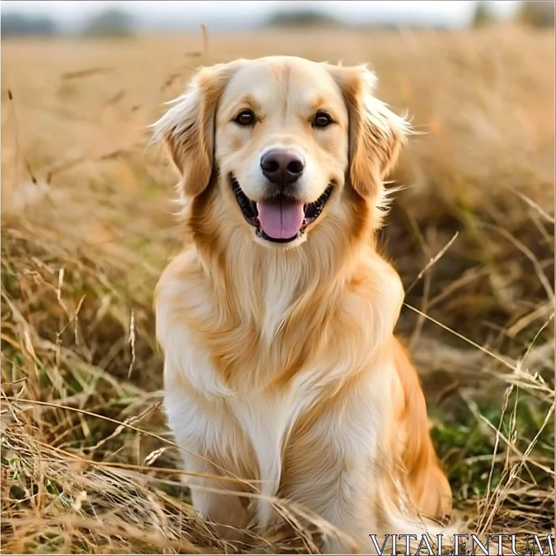 Joyful Golden Retriever in a Field AI Image