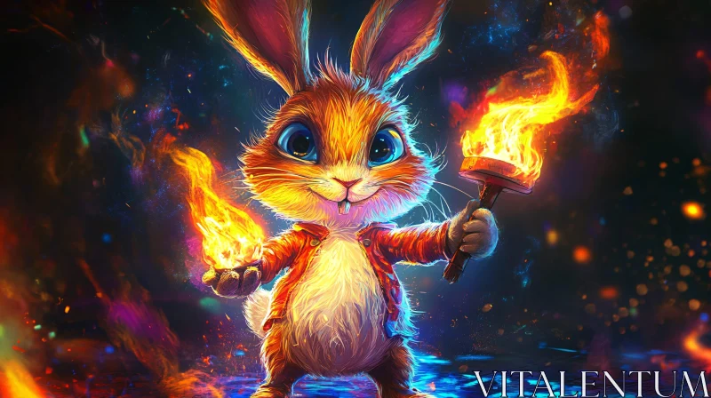 Torchbearing Rabbit in Cosmic Setting AI Image